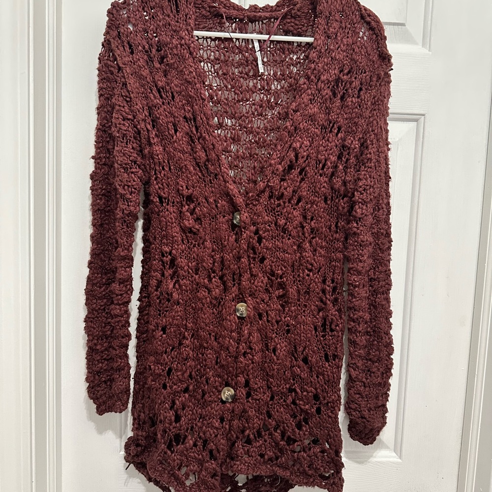 Free People Burgundy Knit Cardigan